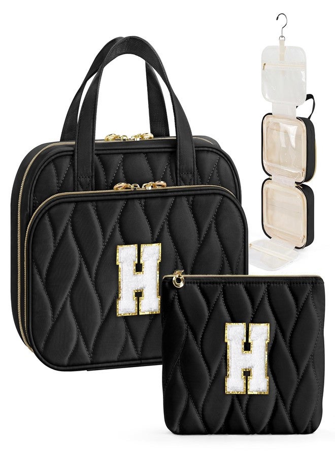 YOOLIFE Kids Toiletry Bag Initial Makeup Bag for Teen Girls - Birthday Gifts for 7 8 9 10 11 12 13 14 15 16 17 18 Year Old Girls, Teen Girl Gifts Trendy Stuff Black - H - Image 1